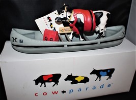 COW PARADE 2001 Moovin&#39; On Down The Mighty Mo Canoe Figurine in Box, #9138 - £24.07 GBP