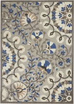 4&#39; X 6&#39; Blue And Gray Floral Indoor Outdoor Area Rug - $2,242.94 MXN