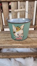 Primitives by Kathy Retro Easter Bucket Happy Bunny Spring Metal 5x4 In - $11.75