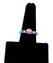 925 Silver Engagement/Wedding Ring with 1- .88ct Pink Topaz and 12  Blue Topaz - £50.96 GBP