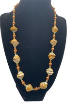 Unique Spiral Earth Tone Sea Shell And Cooper Color Beaded Necklace 20 Inches - £19.66 GBP