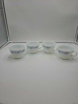 4 Pyrex Milk Glass Cup Blue morning floral Starburst Garland Handle 1410 Mug USA - £23.34 GBP