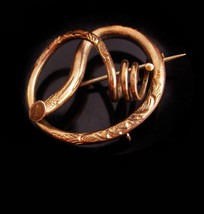 Antique 10KT rose gold Brooch - Victorian love knot snake watch fob pin - unisex - £340.78 GBP