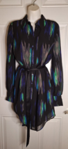 Kirna Zabete Black Green Long Sheer Sleeve Button-Down Lined Dress Size ... - $24.69