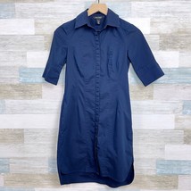 White House Black Market Short Sleeve Poplin Shirt Dress Blue Stretch Womens 0 - £27.51 GBP