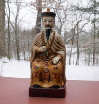 Qing Dynasty Ceramic Emperor Statue with Chaozhu Necklace | Hand Painted 16&quot; - £99.90 GBP