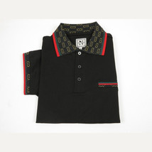 Men Sports Shirt DE-NIKO Short Sleeves Cotton Fashion Polo Shirt DBK113 Black image 4
