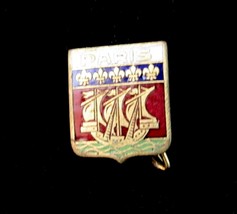 Paris France Pin Vintage Souvenir Pinback Sailing Ship Enamels Goldtone C Clasp - £10.19 GBP