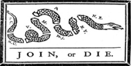 Benjamin Franklin White Join Or Die Decal Vinyl Bumper Sticker (3.75"X7.5") - £10.21 GBP