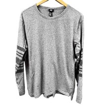 H&amp;M Shirt Mens Large Grey Black Striped Sleeves Crew Neck Cotton Pullove... - £14.15 GBP