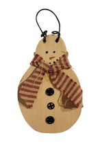 Painted Wooden Snowman w/ Fabric Scarf Rustic Primitive Country - £5.51 GBP