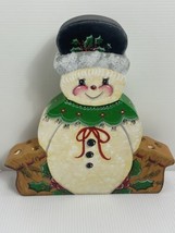 Handmade Wooden Snowman Woman Candle Holder Hand painted 10” - £17.93 GBP