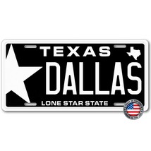Dallas Texas Star Aluminum Metal License Plate Tag Black And White New 6&quot;x12&quot; - £15.41 GBP