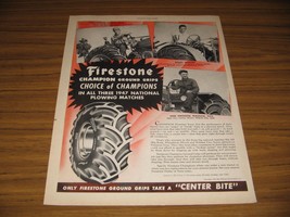 1948 Print Ad Firestone Tractor Tires National Plowing Champions - $13.72