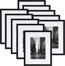 Black 8X10 Picture Frame Set of 10 Matted to 5X7 Picture with Mat or 8X1... - $40.75