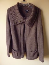 U-Knit Womens Brown knit Sweater with collar open front  M Medium - $19.55
