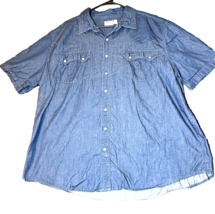 Duke Haband Denim Pearl Snap Shirt Blue Mens Size 2X Short Sleeve Western Cotton - £13.25 GBP