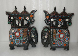 Black Marble Large Elephant Fine Pietra Dura Inlaid Big Handmade Fine Decor Art - £2,656.50 GBP