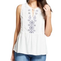KNOX ROSE white boho embroidered peplum sleeveless summer blouse size xs - £12.26 GBP