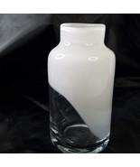 Opaque White Clear Fused Glass 6&quot; Vase Thick Leaded Two Tone Color Block... - £15.63 GBP