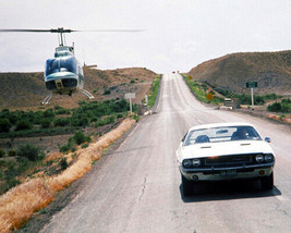 Vanishing Point 1971 1970 Dodge Challenger R/T on road helicopter overhead 8x10 - £7.62 GBP