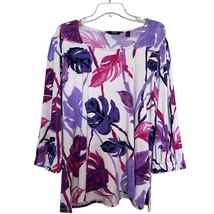 Dennis By Dennis Basso Womens Blouse Purple XL Leaf Square Neck Puff Sleeve - $23.75