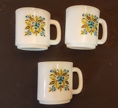 VTG Jeannette Blueberry White Milk Glass Coffee Mug LOT of 3 Hot Cocoa/Tea Cups - £15.52 GBP