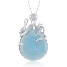 Sterling Silver Pear-Shaped Larimar Octopus Pendant - £78.97 GBP