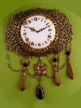 Victorian Watch brooch - vintage enamel clock lapel pin - Chatelaine wat... - £74.72 GBP
