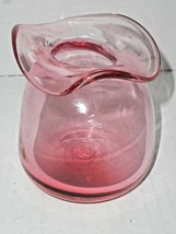 Hand Blown Clear Glass Light Pink Purple Vase 3 Ruffled Rim Top Artist Signed  - £22.25 GBP