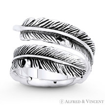 Eagle Wing Feather Charm Wide Bypass Wrap Ring in Oxidized .925 Sterling Silver - £20.67 GBP