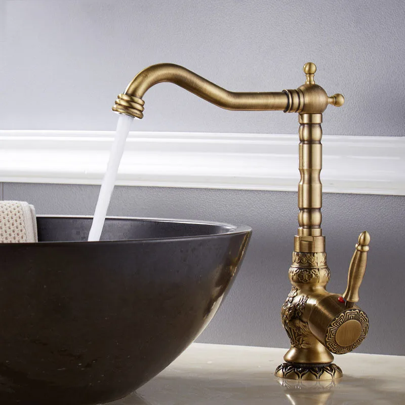 House Home Basin Faucets Antique BrA Faucet Basin Carving Tap Rotation Single Ha - £45.87 GBP