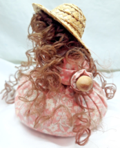 Pin Cushion Half Doll Wooden Face Ribbon Brocade Handmade Vintage 5x4&quot; Christmas - £13.49 GBP