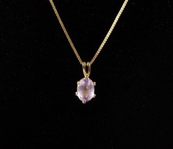 Natural 2.5 CT Oval Cut Amethyst Pendant 14K HMS Yellow Gold 18&quot; Chain Signed - £119.90 GBP