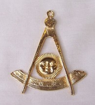 Vintage Masonic Gold Toned Metal Pendant Ornament Compass Blazing Sun - £7.77 GBP