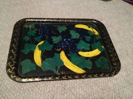 VTG Metal Serving Tray Fruit Bananas Grapes Vines Hand Painted 17.5x12.75 inches - £17.63 GBP