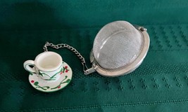 Loose Tea Infuser w Lovely Decorative Tea Cup Charm 9&quot; Length - $14.84