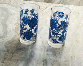 Set Of (2) 6” Tall 16.3oz Blue Flowers Drinking Tumbler Glasses-NEW-SHIP24H - £23.23 GBP