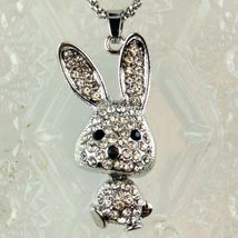 Rhinestone Bunny Rabbit Necklace Fashion Jewelry Silver Chain image 3