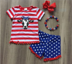 NEW Boutique 4th of July Cow Girls Shorts Outfit  - £8.82 GBP