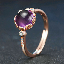 Round Cut Natural Amethyst &amp; Sim Diamonds Flower Wedding Ring 14K Rose Gold Fn - £117.86 GBP