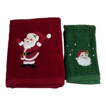 Santa Claus Red And Green Kitchen Bath Embroidered Christmas Dish Towel ... - $23.36