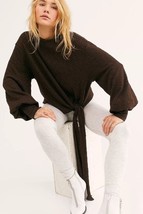 Free People Beach Chocolate Brown Nubby Gulfport Pullover Puff Sleeve Sw... - $33.85