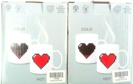 2 Hot Cold Heat Sensitive Color Changing Pixel Heart Morphing Mug Microwave Safe - £16.13 GBP