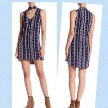 Vintage Havana Embroidered Mini Dress Blue Size S Sleeveless Cut Out Neck  - £15.64 GBP