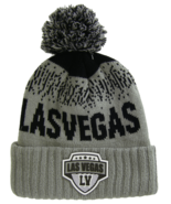 Las Vegas City Name Rubber Patch Ribbed Winter Knit Pom Beanie (Gray/Black) - £15.94 GBP