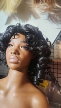 KEAT Wigs for Black Women 14&quot; Short Curly Kinky Wig with Bangs Black Big Curly A - £15.68 GBP