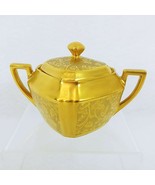 Square Sugar Bowl with Lid Gold Encrusted Rose and Daisy Pattern 1282 Vintage - $34.02