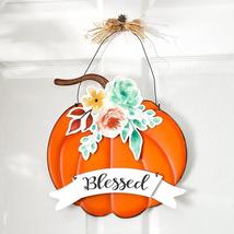 BLESSED SENTIMENT FARMHOUSE METAL PUMPKIN WALL HANGING FALL HARVEST HOME... - £36.76 GBP