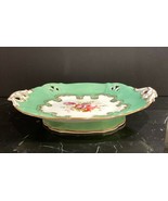 Antique English Porcelain Green Pierced Floral Gold Design Oval Footed P... - £157.28 GBP